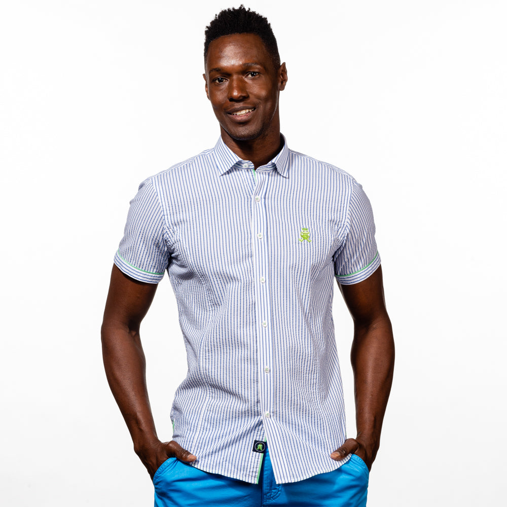 Alvaro - Indigo Short Sleeve Shirt Short Sleeve Button Down EightX   