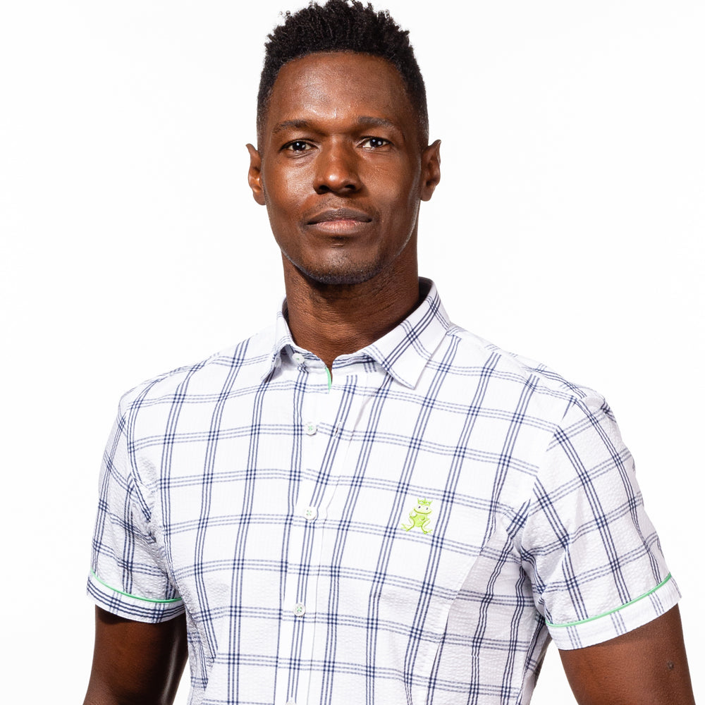 Lucas Frog Seersucker Short Sleeve Shirt - White Short Sleeve Button Down EightX   