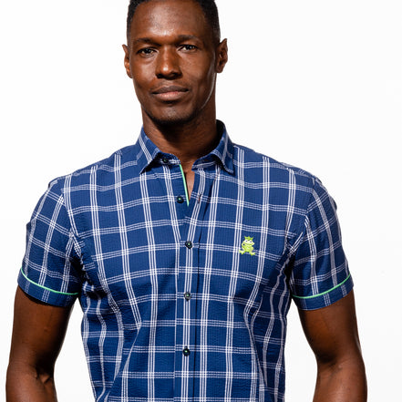Lucas Frog Seesucker Short Sleeve Shirt - Navy Shirts EightX
