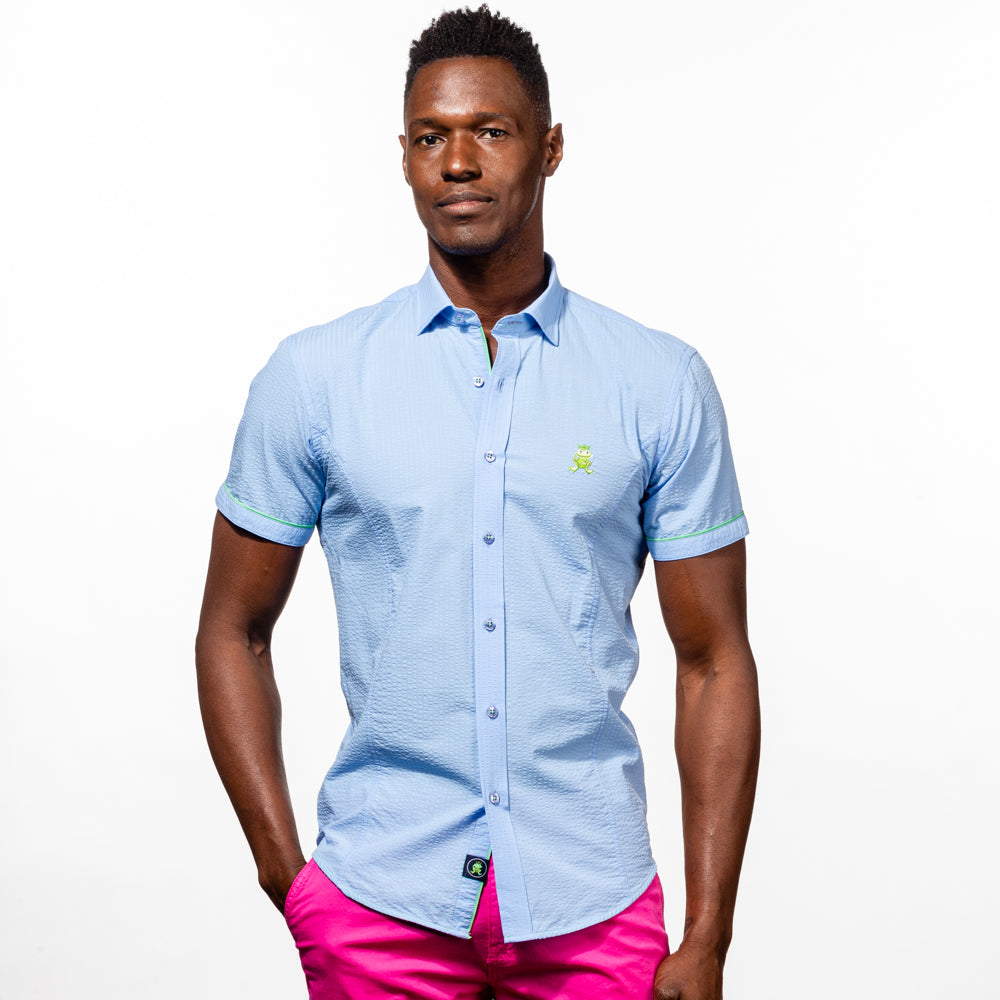 Mateo - Blue Short Sleeve Shirt Short Sleeve Button Down EightX   