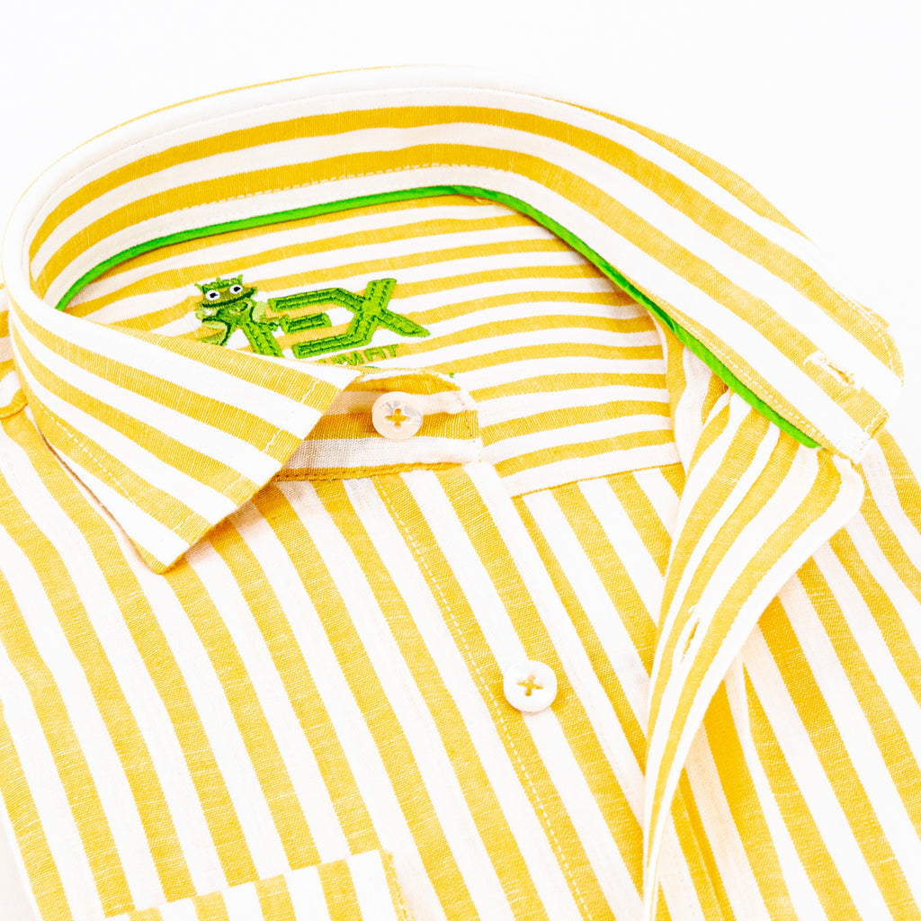 Stanford Stripe FROG Linen Shirt - Yellow Long Sleeve Button Down EightX   