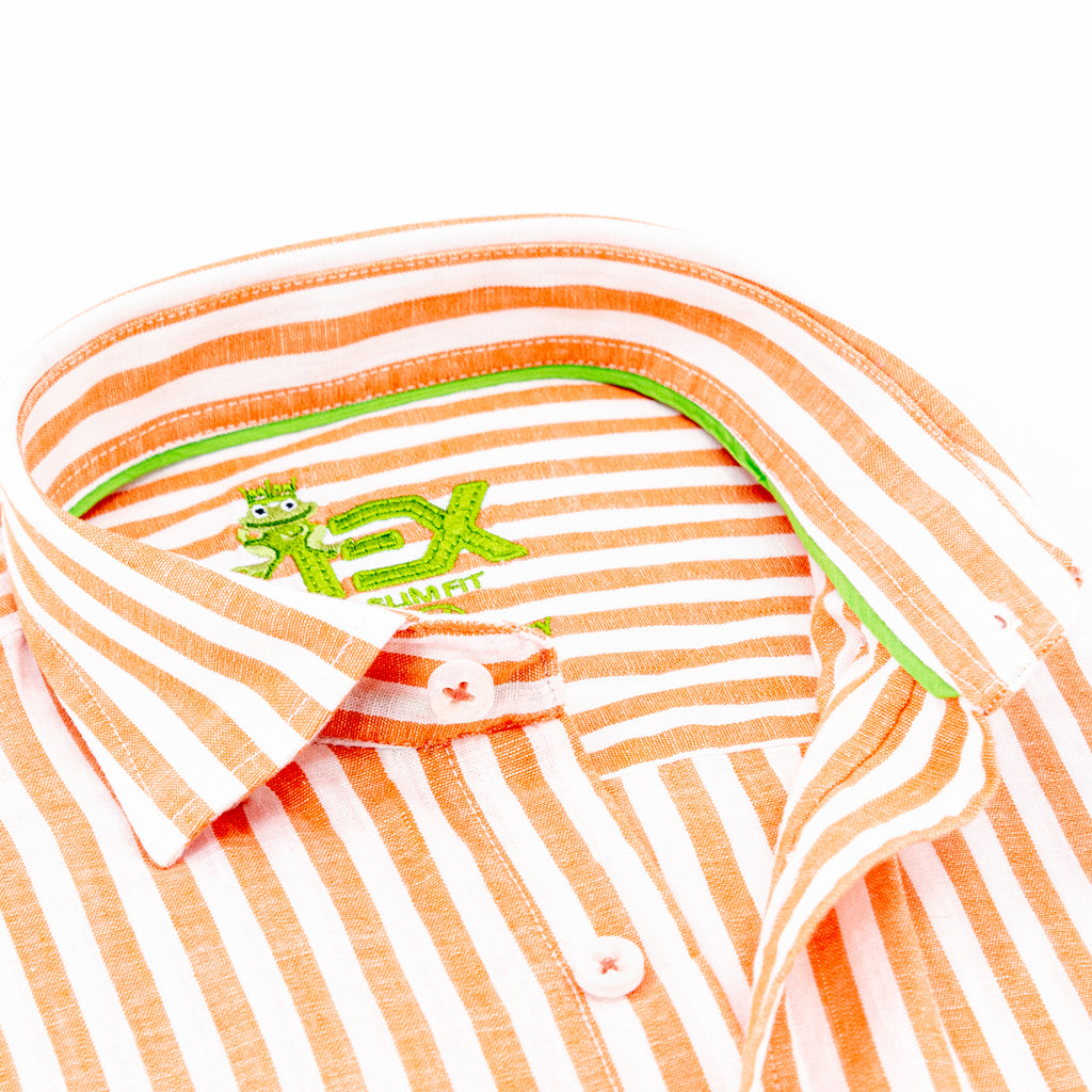 Stanford Stripe FROG Linen Shirt - Orange Long Sleeve Button Down EightX   