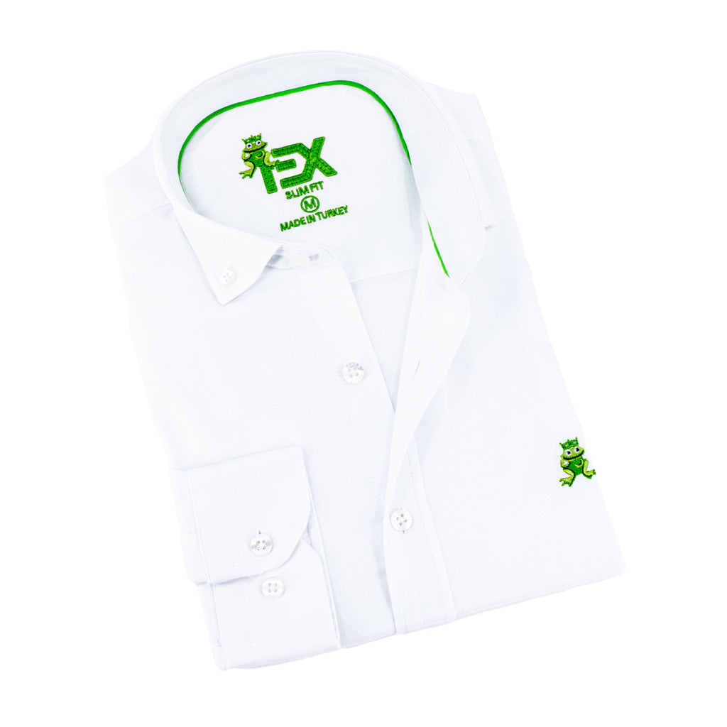 Oxford FROG Button Down Shirt - White Long Sleeve Button Down EightX   