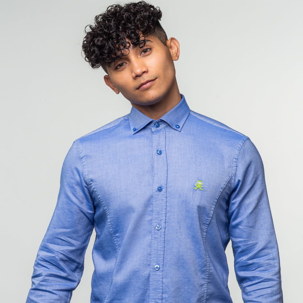 Oxford FROG Button Down Shirt - Blue Long Sleeve Button Down EightX   