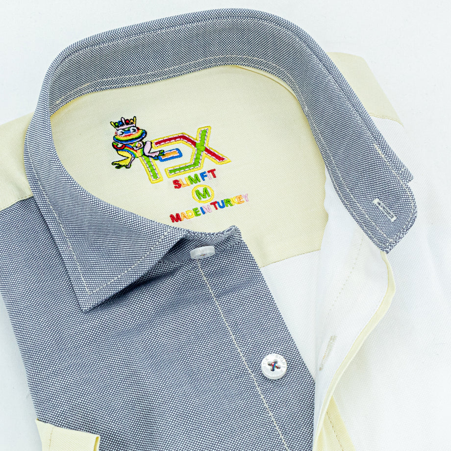 Color Block Oxford FROG Short Sleeve Button Down Shirt - San