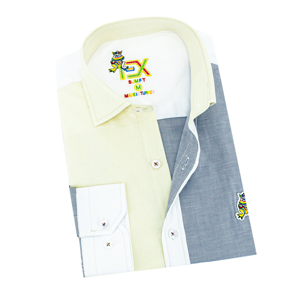 Color Block Oxford FROG Button Down Shirt - Bermuda Long Sleeve Button Down EightX   