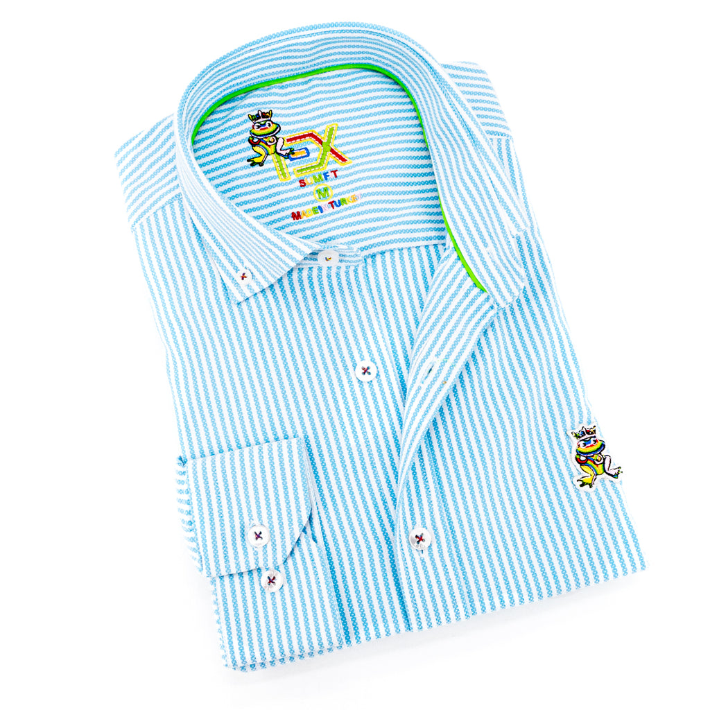 The Softest Stripe - Colores Edition FROG Shirt - Caribbean Blue Long Sleeve Button Down EightX   
