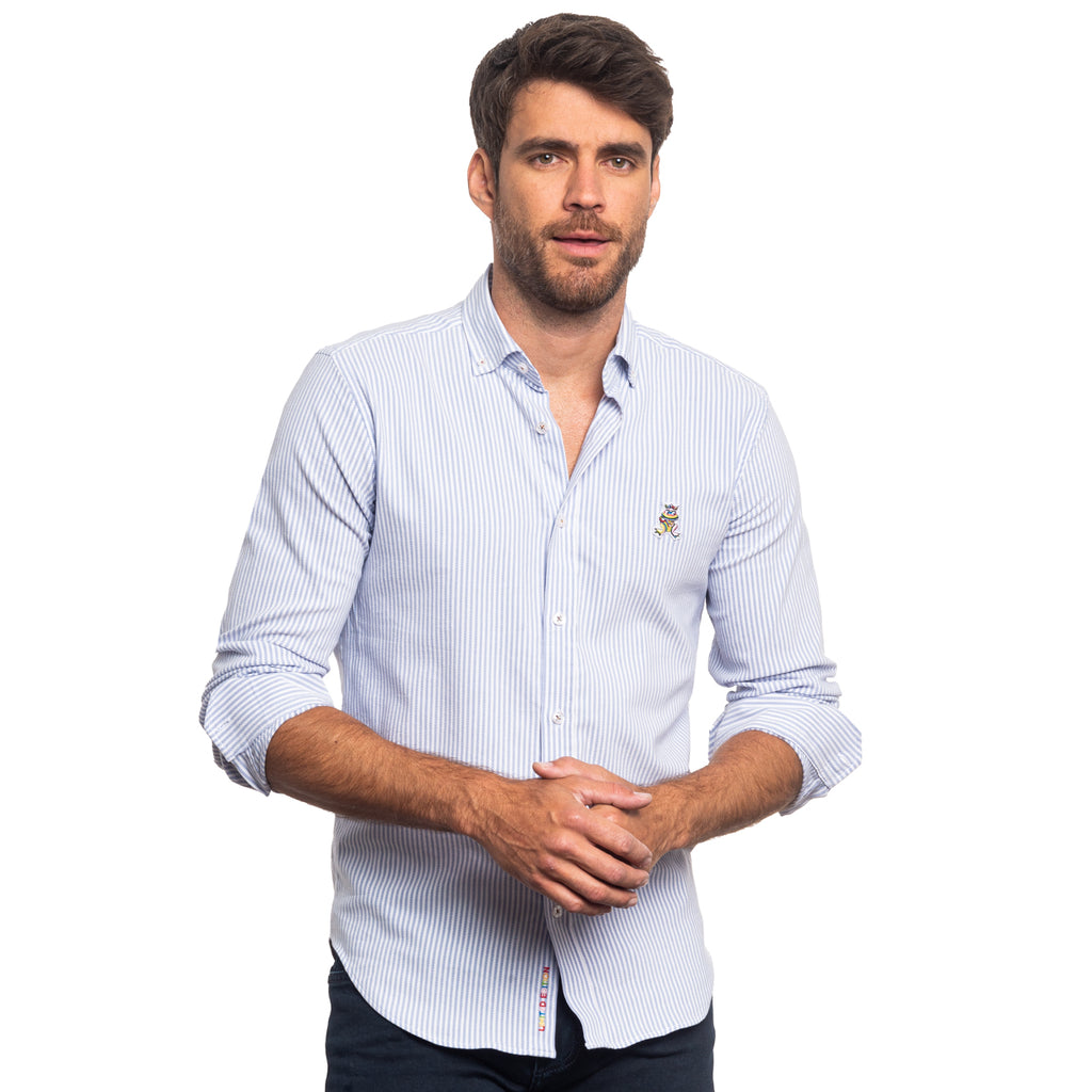 The Softest Stripe - Colores Edition FROG Shirt - Dusk Blue Long Sleeve Button Down EightX   