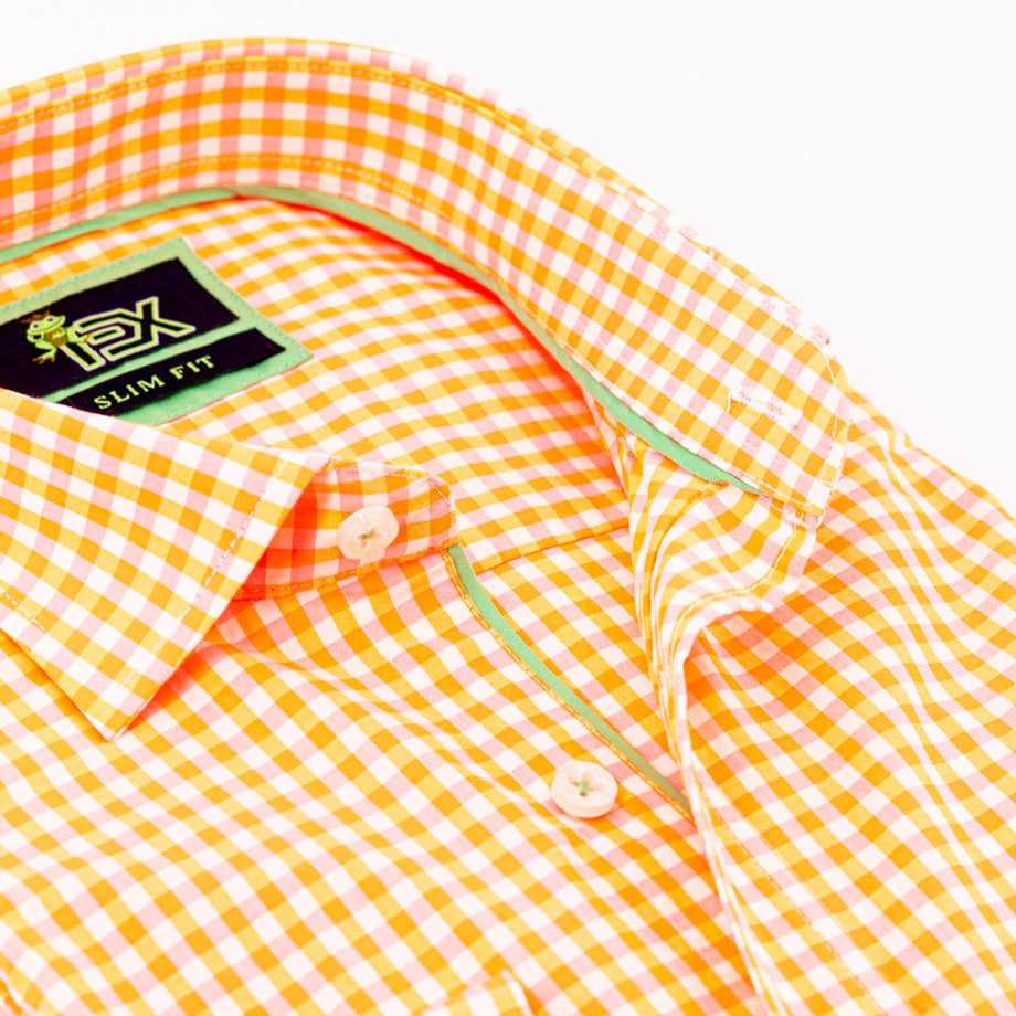 Eight-X | Designer Dress Shirts | The Julian Gingham Button Up ORANGE / XL Eight-X | Designer Dress Shirts | The Julian Gingham Button Up ORANGE / XL