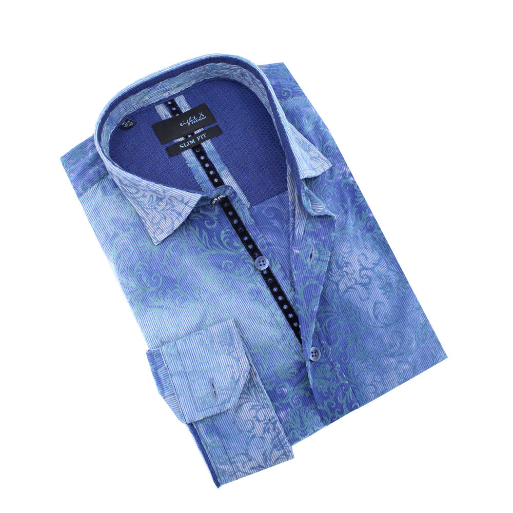 Striped Vine  Flocking Button Down Jacquard Shirt Long Sleeve Button Down Eight-X NAVY S 