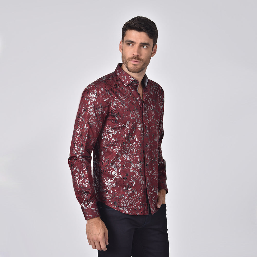 Paisley Jacquard Foil Button Down Shirt Long Sleeve Button Down Eight-X   