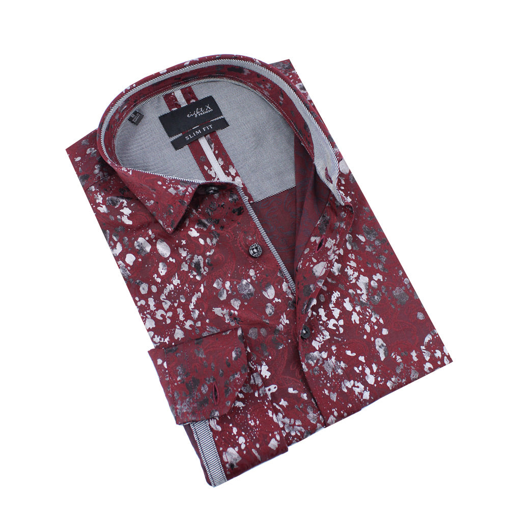 Paisley Jacquard Foil Button Down Shirt Long Sleeve Button Down Eight-X RED S 