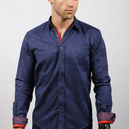 Navy Paisley Jacquard Button Down Shirt Long Sleeve Button Down EightX   