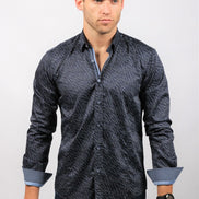 Navy Digital Pattern Button Down Shirt Long Sleeve Button Down EightX   