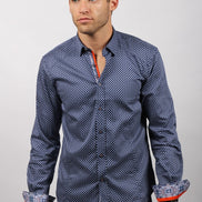 Navy Pattern Print Button Down Shirt Long Sleeve Button Down EightX   