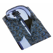 Navy Paisley Button Down Shirt W/Trim Long Sleeve Button Down EightX   