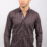 Black Paisley Button Down Shirt W/Trim Long Sleeve Button Down EightX   