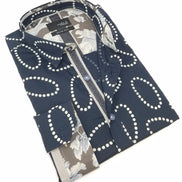 Oval Pattern Print Button Down Shirt W/ Floral Trim Long Sleeve Button Down EightX   
