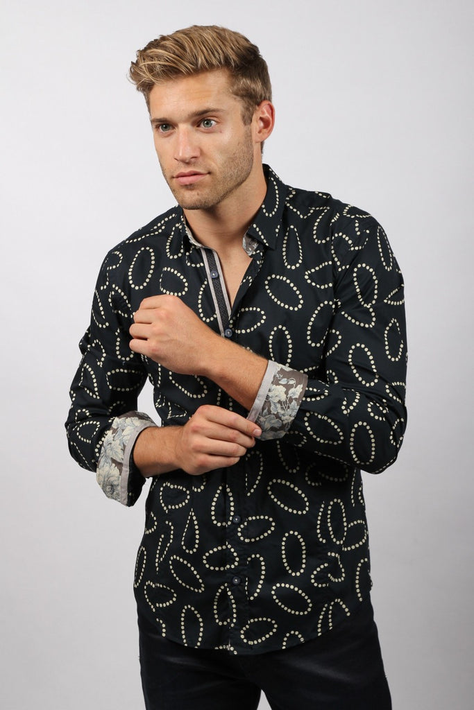 Unique button down with floral trim
