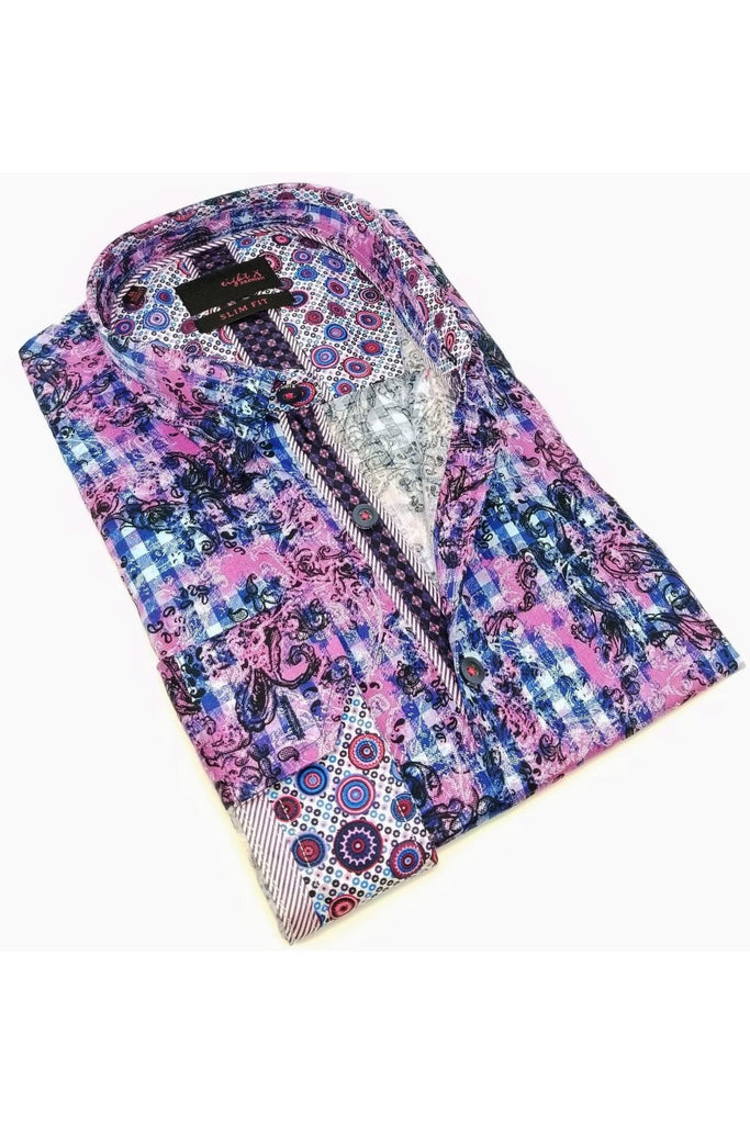 Lilac Button Down Print Shirt Long Sleeve Button Down EightX   