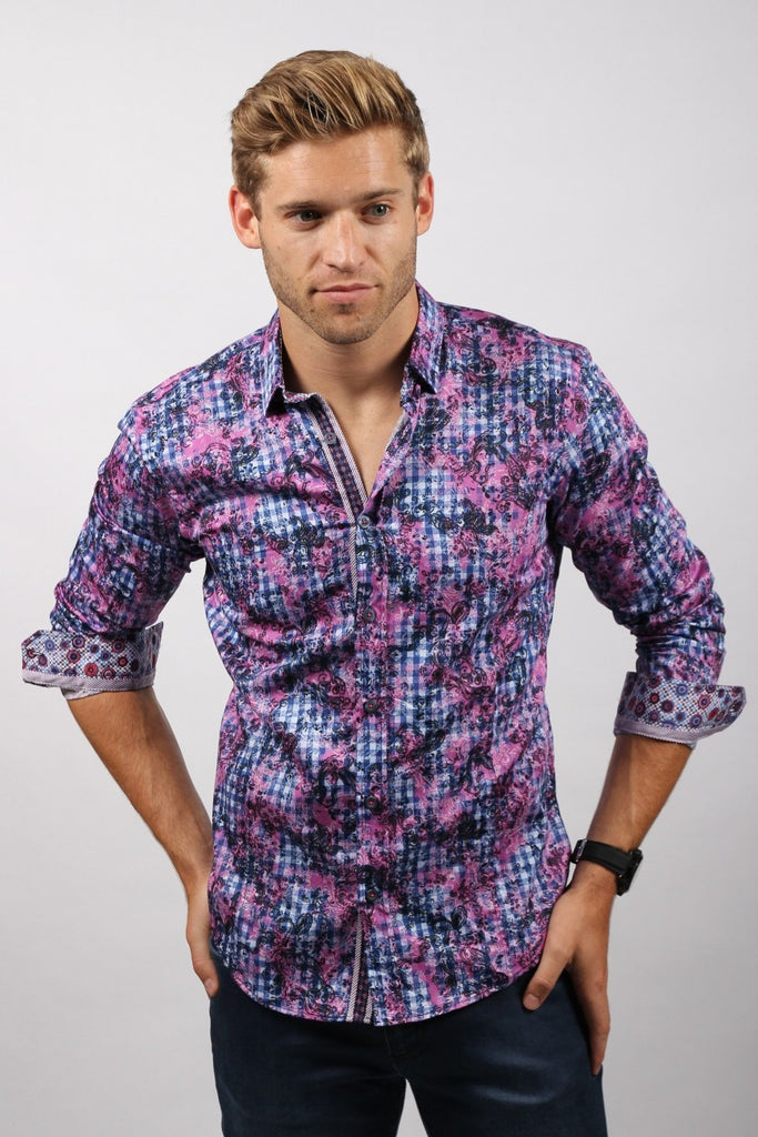 Lilac Button Down Print Shirt Long Sleeve Button Down EightX   