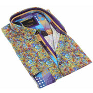 Multi Print Button Down Shirt W/ Trim Long Sleeve Button Down EightX   