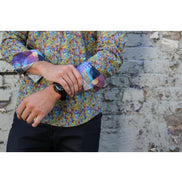 Multi Print Button Down Shirt W/ Trim Long Sleeve Button Down EightX   