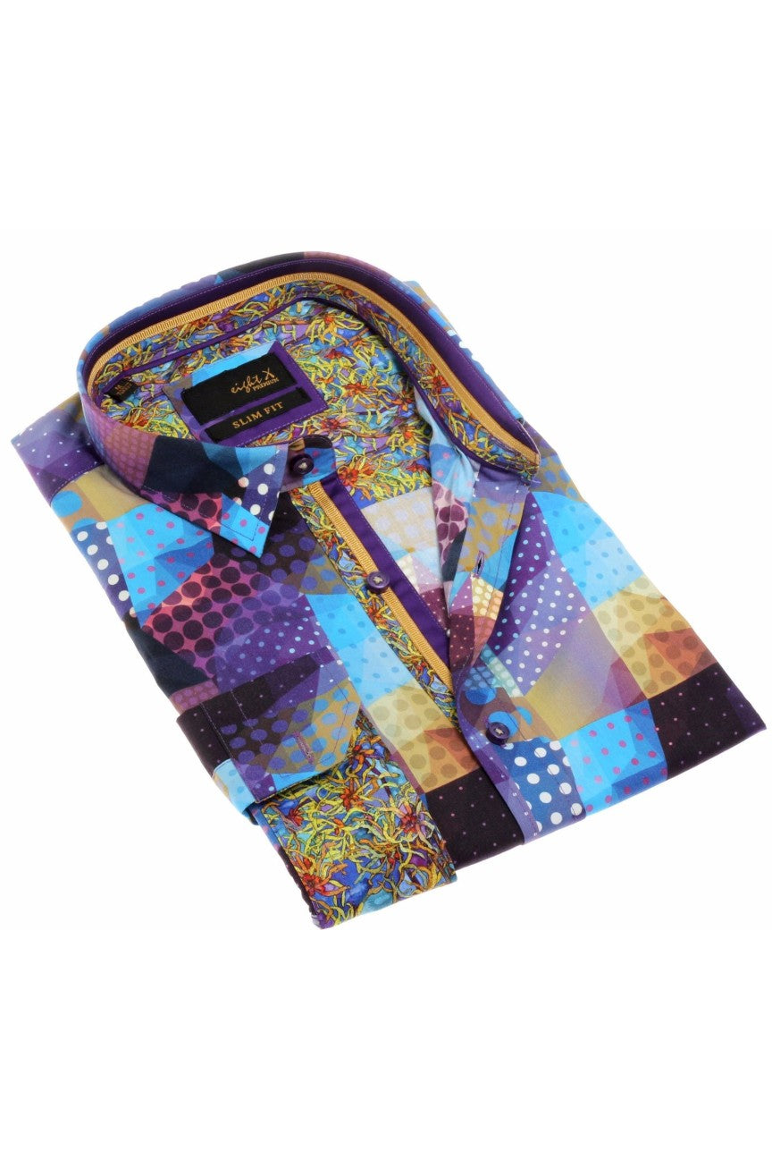 Eight-X | Designer Dress Shirts -Multicolored Digital Print Shirt W/Trim Multi / S Eight-X | Designer Dress Shirts -Multicolored Digital Print Shirt W/Trim Multi / S
