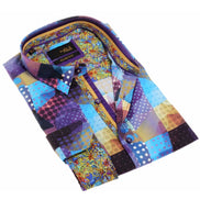 Multicolor Print Button Down Shirt W/ Trim Long Sleeve Button Down EightX   