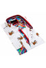 White Print Button Down Shirt W/Trim Long Sleeve Button Down EightX   