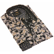 Black Floral Print Button Down Shirt W/Trim Long Sleeve Button Down EightX   