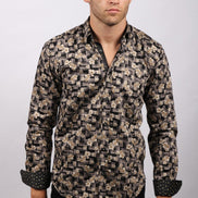Black Floral Print Button Down Shirt W/Trim Long Sleeve Button Down EightX   