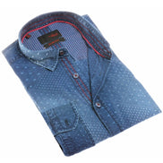 Pattern Jacquard Stone Wash Denim Button Down Shirt Long Sleeve Button Down EightX   