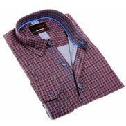 Bordeaux Pattern Denim Button Down Shirt Long Sleeve Button Down EightX   