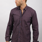 Bordeaux Pattern Denim Button Down Shirt Long Sleeve Button Down EightX   