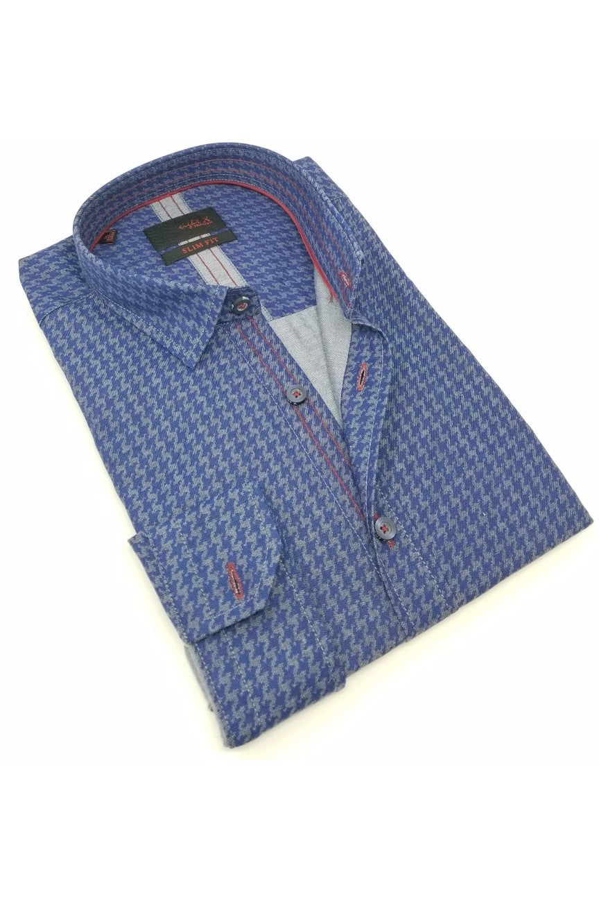 Eight-X | Designer Dress Shirts - Royal BLUE Pattern Denim Shirt BLUE / S Eight-X | Designer Dress Shirts - Royal BLUE Pattern Denim Shirt BLUE / S
