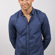 Royal Blue Pattern Denim Button Down Shirt Long Sleeve Button Down EightX   