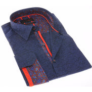 Navy Paisley Jacquard Button Down Shirt Long Sleeve Button Down EightX   