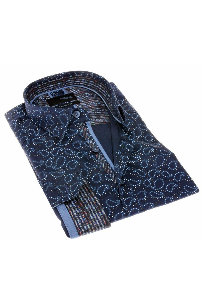 Navy Paisley Button Down Shirt Long Sleeve Button Down EightX   