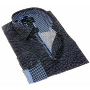 Navy Digital Pattern Button Down Shirt Long Sleeve Button Down EightX   