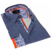 Navy Pattern Print Button Down Shirt Long Sleeve Button Down EightX   
