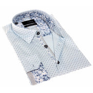 Sky Blue Polka Dots Button Down Shirt W/Trim Long Sleeve Button Down EightX   