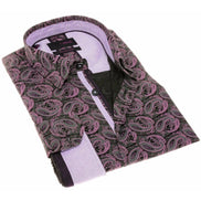 Black Paisley Button Down Shirt W/Trim Long Sleeve Button Down EightX   
