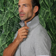 Grey Polo With White And Black Trim Polos EightX