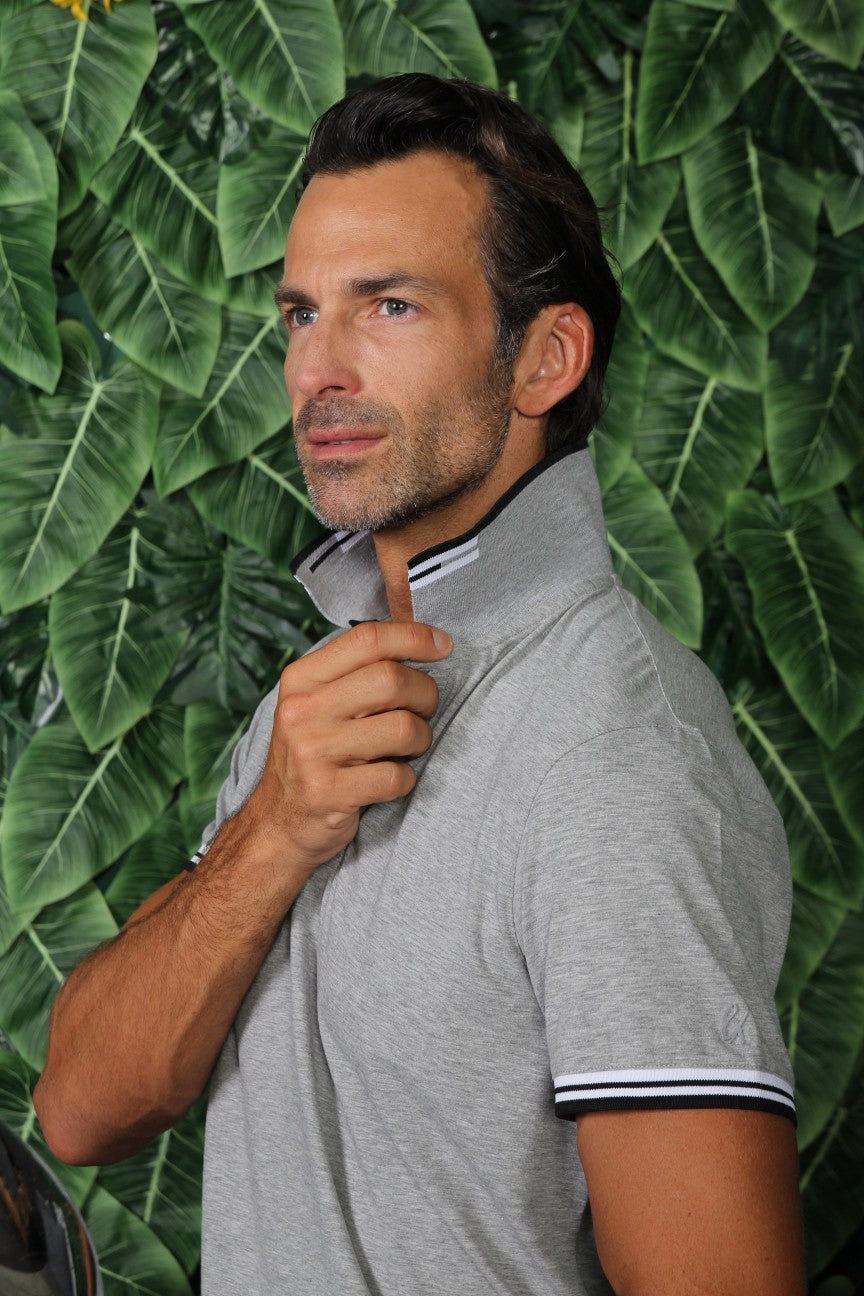 Grey Polo With White And Black Trim Polos EightX