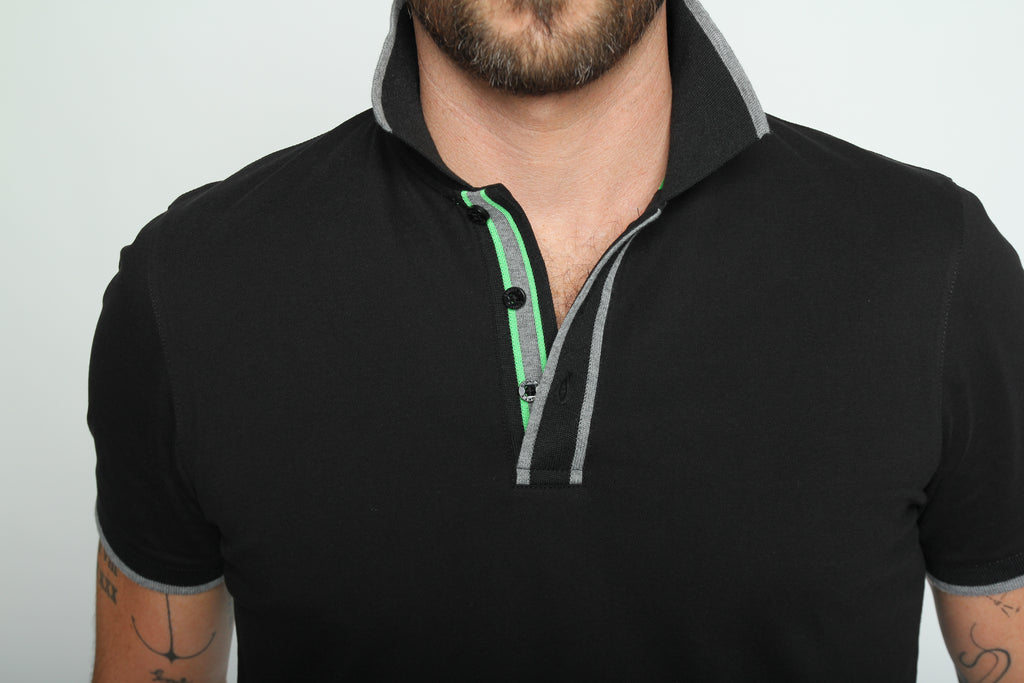 Black Polo With Gray And Green Trim Polos EightX   