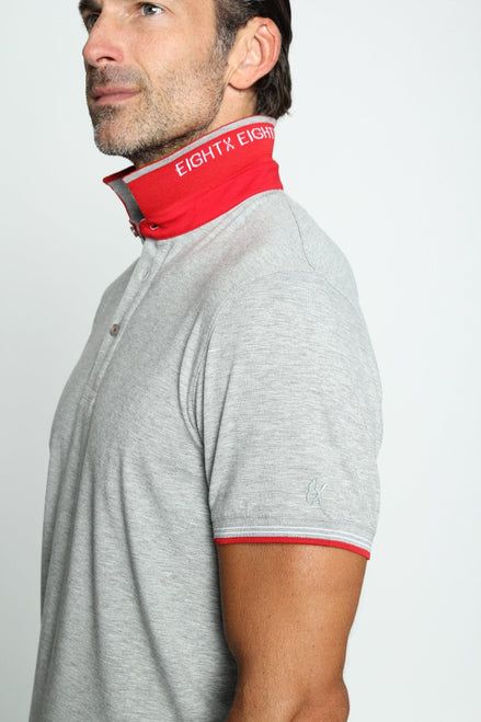 Grey Polo With Red And White Trim Polos EightX
