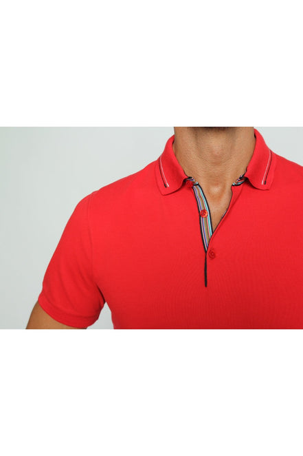 Red Polo With Colorful Trim Polos EightX
