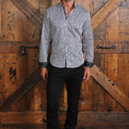 Chevron Black And White Button Down Shirt W/ Trim Long Sleeve Button Down EightX WHITE S 