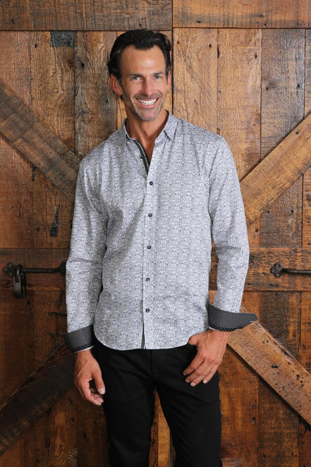 Lucky Roll Print Button Down Shirt W/ Trim Long Sleeve Button Down EightX   